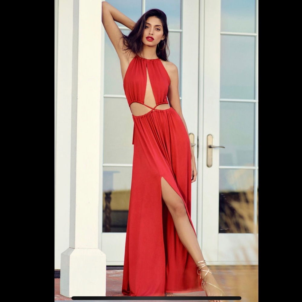 Sultry Something Coral Red Backless Maxi Dress